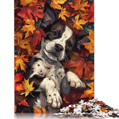 Welpen-Herbstblätter-Puzzle-Spielzeug, Lernspiel, Premium-Karton-Puzzle für Erwachsene und Kinder, 1000 Teile (75 x 50 cm) von QBIREX