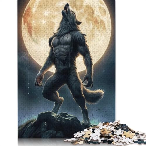 Werwolf heult den Mond an, Puzzle, Dekompressionsspielzeug, rechteckiges Papierpuzzle für Kinder und Erwachsene, 1000 Teile (38 x 26 cm) von QBIREX