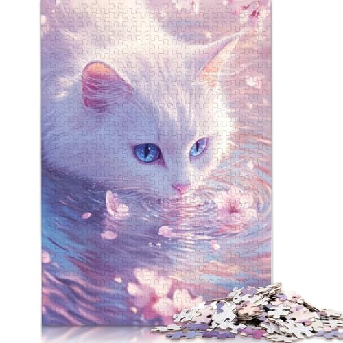 White Cat and Cherry Blossoms Puzzle 1000 Teile Schwer Puzzle Spielzeug Pädagogisches Spiel Impossible Herausforderung Spielzeug Für Erwachsene Und Kinder Ab 14 Jahren 1000pcs (38x26cm) von QBIREX
