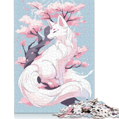 White Kitsune Sakura Tree Puzzles 1000 Teile Schwer Puzzle Spielzeug Pädagogisches Spiel Impossible Herausforderung Spielzeug Für Erwachsene Und Kinder in Bewährter 1000pcs (38x26cm) von QBIREX