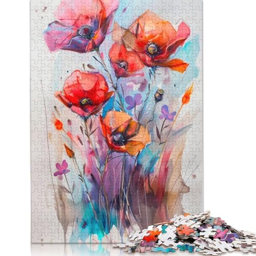 Wildblumen-Aquarellpuzzle, 1000 Teile, für Jugendliche, Geschenk aus Holz, Puzzle für Erwachsene, Familienpuzzle, 1000 Teile (75 x 50 cm) von QBIREX