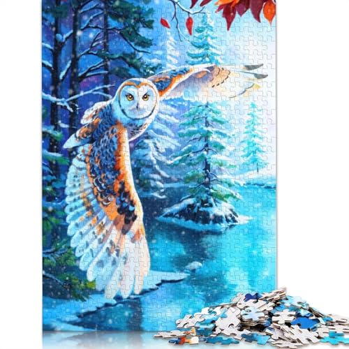 Winter Owl Puzzle 1000 Teile Schwer Puzzle Spielzeug Lernspiel Impossible Herausforderung Spielzeug Für Erwachsene Kinder 1000pcs (75x50cm) von QBIREX