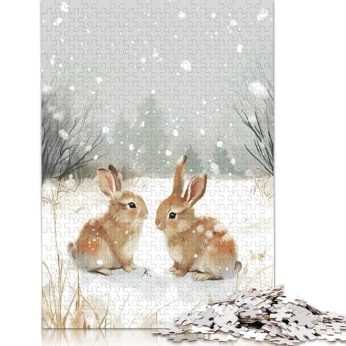 Winterhasen im Schnee, Puzzle, DIY-Spiel, rechteckiges Papierpuzzle für Jungen oder Mädchen, Geburtstagsgeschenk, 1000 Teile (75 x 50 cm) von QBIREX