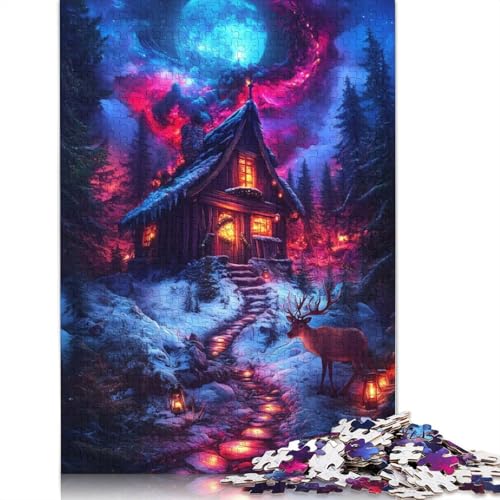 Winterhütte unter einem kosmischen Himmel, Puzzle aus Pappe, 100% recycelter Pappe, Puzzle für Erwachsene und Kinder, 1000 Teile (75 x 50 cm) von QBIREX