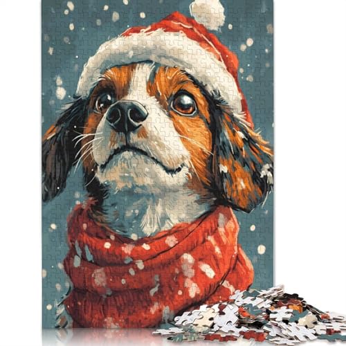 Winterhund auf Weihnachtspuzzle, Denksportaufgabe, rechteckiges Papierpuzzle für Erwachsene und Teenager, 1000 Teile (75 x 50 cm) von QBIREX