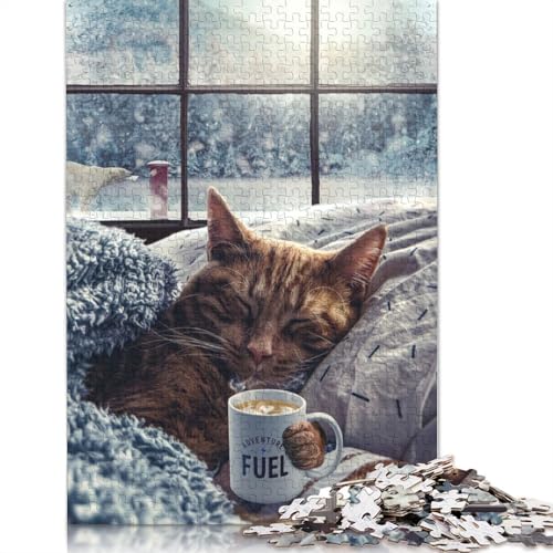 Winterkatze Puzzle für Erwachsene, 1000 Teile, DIY-Spiel, Puzzles für Erwachsene für Frauen für Erwachsene Kinder, 1000 Stück (75 x 50 cm) von QBIREX