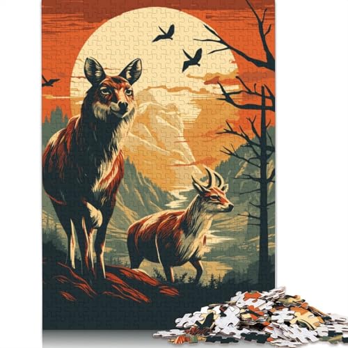 Wolf Animal Retro Puzzle 1000 Teile Schwer Puzzle Spielzeug Pädagogisches Spiel Impossible Herausforderung Spielzeug Für Erwachsene Kinder 1000pcs (40x28cm) von QBIREX