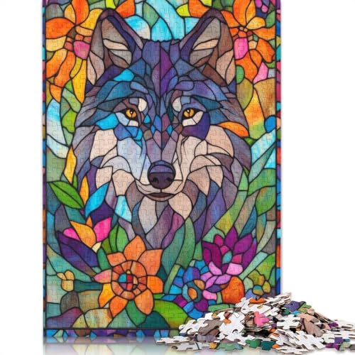 Wolf-Buntglas-Puzzle, Dekompressionsspielzeug, 100% recycelter Karton, Puzzle für Erwachsene und Teenager, 1000 Teile (75 x 50 cm) von QBIREX