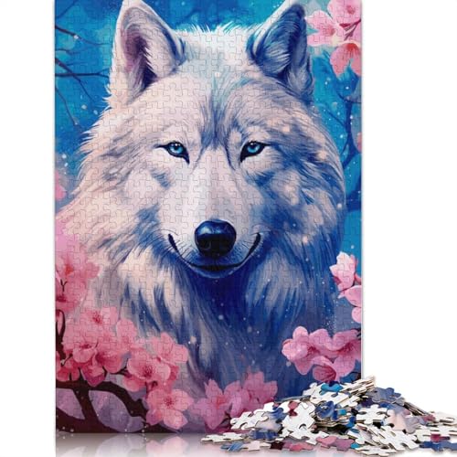 Wolf-Kirschblüten-Puzzle, Dekompressionsspielzeug, rechteckiges Papierpuzzle für Kinder und Erwachsene ab 12 Jahren, 1000 Teile (75 x 50 cm) von QBIREX