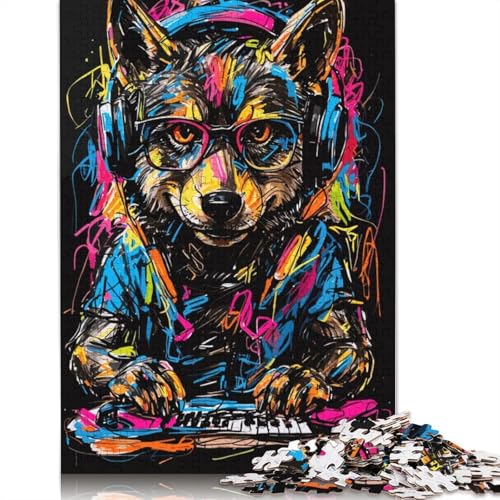 Wolf-Kopfhörer-Musik-Puzzles, farbenfrohe, Coole Puzzles für Kinder ab 12 Jahren, 520 Teile (52 x 38 cm) von QBIREX