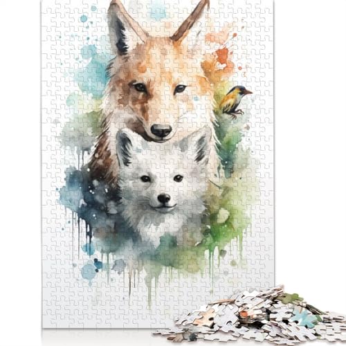 Wolf Watercolor Puzzle 1000-teilige Schwer Puzzle Spielzeug Lernspiel Impossible Herausforderung Spielzeug Für Erwachsene Kinder 1000pcs (75x50cm) von QBIREX