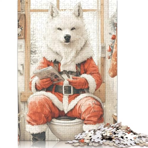 Wolf-Weihnachtsmann auf Toilette, Puzzle, Dekompressionsspielzeug, 100% recycelter Karton, Puzzle für Erwachsene und Teenager, 1000 Teile (38 x 26 cm) von QBIREX