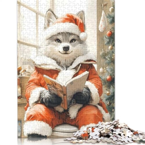 Wolf im Weihnachtsmannkostüm, Lesepuzzle, schwierige Herausforderung, 100% recycelter Karton, Puzzle für Frauen und Männer, 1000 Teile (75 x 50 cm) von QBIREX