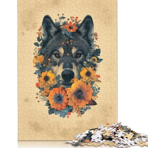 Wolf in Flowers Puzzles 1000-teilige Schwer Puzzle Spielzeug Lernspiel Impossible Herausforderungsspielzeug Für Erwachsene Kinder 1000pcs (40x28cm) von QBIREX