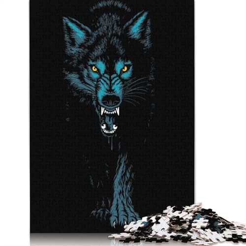 Wütender Wolf Illustration Puzzle DIY Spiel Papier Rechteckiges Puzzle für Jungen oder Mädchen Geburtstagsgeschenk 1000 Teile (26x38cm) von QBIREX