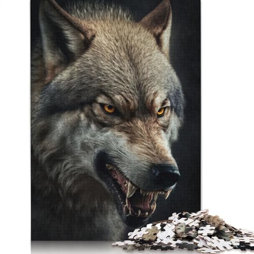 Wütendes Wolfsporträt-Puzzle für Erwachsene, Spielzeug, Lernspiel, schwierige Puzzles für Kinder ab 12 Jahren, 1000 Teile (75 x 50 cm) von QBIREX