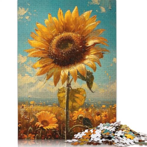 Wunderschönes goldenes Sonnenblumen-Puzzle, Denksportaufgabe, Premium-Karton-Puzzle für Kinder und Erwachsene ab 12 Jahren, 1000 Teile (26 x 38 cm) von QBIREX