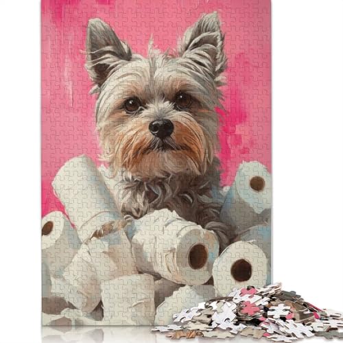 Yorkie-Hund mit Toilettenpapier-Malerei, Yorkie-Toiletten-Druck-Puzzle, einzigartige Heimdekoration, Puzzle für Erwachsene, einzigartiges Geschenk, 1000 Teile (75 x 50 cm) von QBIREX