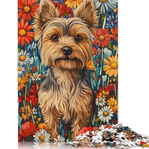 Yorkshire Terrier in Blumen, Hunde-Wandkunstdruck, Puzzle, schwierige Herausforderung, 100% recycelter Karton, 1000 Teile (75 x 50 cm) von QBIREX