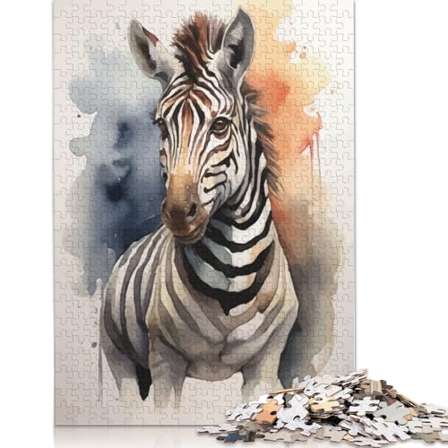 Zebra Watercolor Art Puzzle 1000-teilige Schwer Puzzle Spielzeug Lernspiel Impossible Herausforderung Spielzeug Für Erwachsene Und Kinder Ab 14 Jahren 1000pcs (75x50cm) von QBIREX