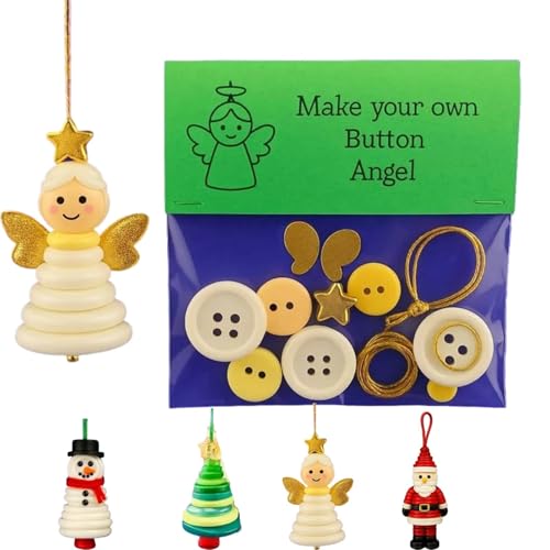 DIY-Knopf-Weihnachtsschmuck-Set, handgefertigte gestapelte Bunte Knöpfe, Weihnachtsdekoration for Aufhängen, Schneemann & Weihnachtsbaum-Dekoration(Angel) von QCDZSW