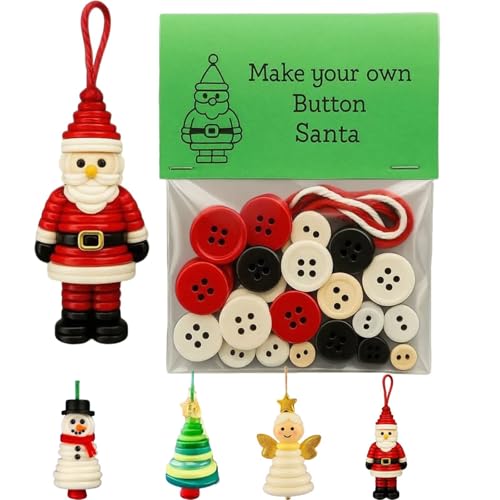 DIY-Knopf-Weihnachtsschmuck-Set, handgefertigte gestapelte Bunte Knöpfe, Weihnachtsdekoration for Aufhängen, Schneemann & Weihnachtsbaum-Dekoration(Santa) von QCDZSW