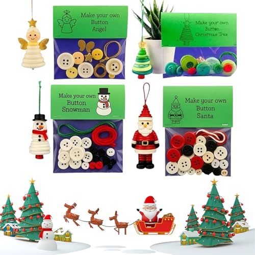 DIY Weihnachtsknopf-Ornamentherstellung, Engel-/Weihnachtsmann-Set for die Weihnachtsfeier, Knopf-Hängeornament-Set, Lustiges Weihnachtsdekorationsset, Alle Materialien(A+B+C+D) von QCDZSW