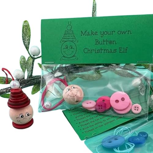 DIY Weihnachtsknopf-Ornamentherstellung, Engel-/Weihnachtsmann-Set for die Weihnachtsfeier, Knopf-Hängeornament-Set, Lustiges Weihnachtsdekorationsset, Alle Materialien(Elf) von QCDZSW