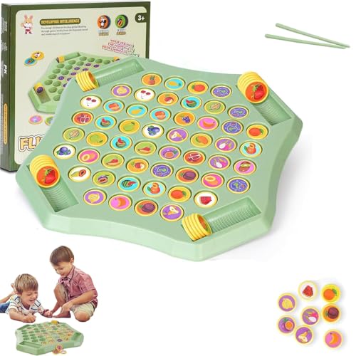 Flip Match Brettspiel, 52-teiliges Obst- und Tier-Flip-Brettspiel, Flip Match Memory-Schachspiel, DIY-Flip-Schachbrett for Kinder, geeignet for 2–4 Spieler,(Fruit) von QCDZSW