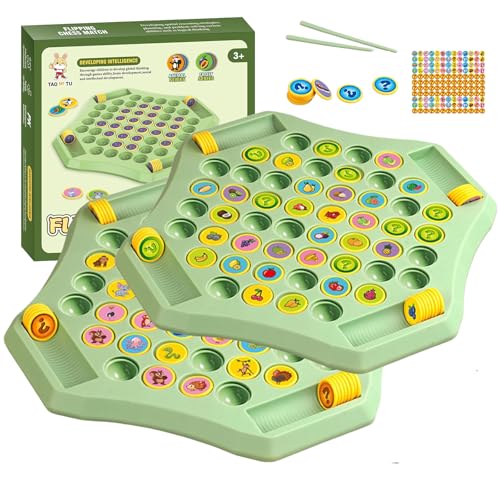 Flip Match Brettspiel, Flip Match Brettspiele for Kinder, 52-teiliges Flip-Match Brettspiel for Kinder, Flip Chess Memory Game Lernspielzeug(Fruit+Animal) von QCDZSW