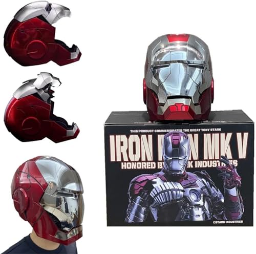 QCFGJBJK Mk5 Elektronischer Helm Jarvis 1:1 Tragbare Englische Sprachsteuerung Elektrische Öffnungs- und Schließmaske mit Berührungssensor Film Rollenspiel Halloween Cosplay Rot von QCFGJBJK