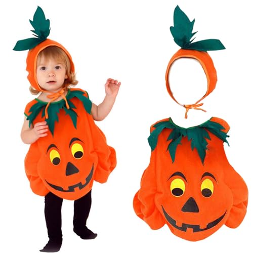 QDC Kürbis Kostüme für Kinder Baby Halloween Kostüm Set Karneval Fasching Kostüme mit Hut Cosplay Party Verkleidung L(120-130cm) von QDC
