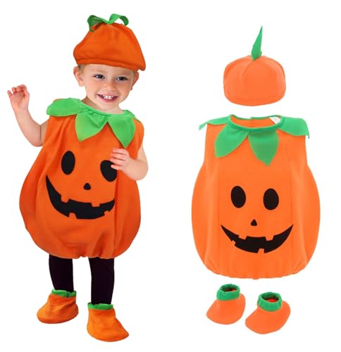 Kürbis Kostüme für Kinder Baby Halloween Kostüm Set Karneval Fasching Kostüme mit Hut Cosplay Verkleidung L(80-90cm) von QDC