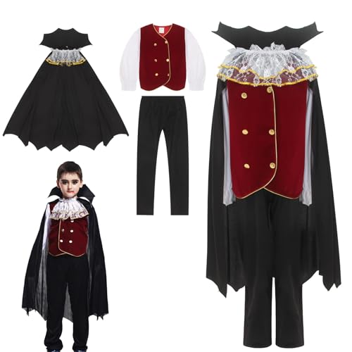 QDC Vampir Kostüm für Jungen Halloween Dracula Kinderkostüme Karneval Fasching Gothic Verkleidung Mottoparty L(120-130cm) von QDC