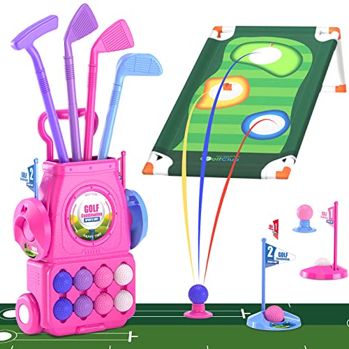 QDRAGON Golf Spielzeug Set für Kinder, Mini Golfkoffer mit 4 Golfschläger und 8 Bällen Mini Golf Spielset Kinderspiele Geschenk für Kinder, Jungen, Mädchen 3 4 5 6 Jahren von QDRAGON