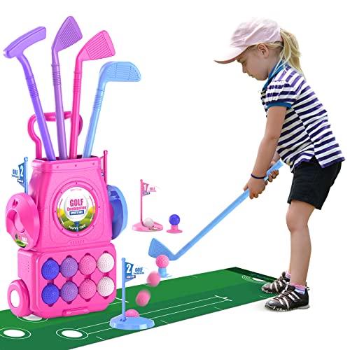 QDRAGON Golf Spielzeug Set für Kinder, Mini Golfkoffer mit 4 Golfschläger und 8 Bällen Mini Golf Spielset Kinderspiele Geschenk für Kinder, Mädchen 3 4 5 6 Jahren Rosa QDRAGON Golf Spielzeug Set für Kinder, Mini Golfkoffer mit 4 Golfschläger und 8 Bällen Mini Golf Spielset Kinderspiele Geschenk für Kinder, Mädchen 3 4 5 6 Jahren Rosa von QDRAGON