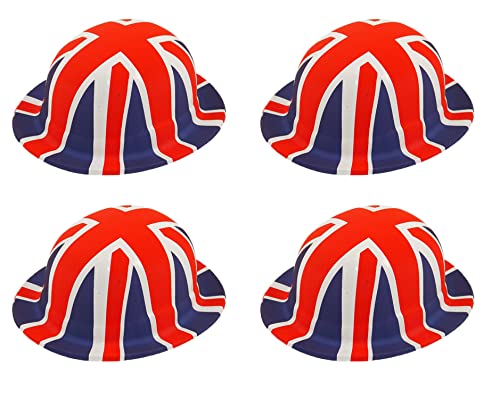 QDS 4 X Union Jack Melone Hut Britische Flagge Königin Jubiläum Kostüm Party Hut Patriotisch Kostüm Zubehör, Rot, Weiß,Blau QDS 4 X Union Jack Melone Hut Britische Flagge Königin Jubiläum Kostüm Party Hut Patriotisch Kostüm Zubehör, Rot, Weiß,Blau von QDS