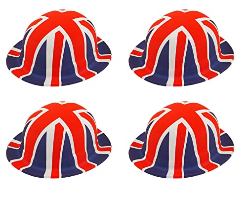 QDS 4 X Union Jack Melone Hut Britische Flagge Königin Jubiläum Kostüm Party Hut Patriotisch Kostüm Zubehör, Rot, Weiß,Blau von QDS