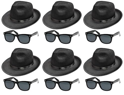 6x Blues Brothers Hut & Brille Set - Schwarze Fedora Hüte mit Satinbändern & Dark Lens Sonnenbrille - Kultige 1980er Jahre Blues Tribute Verkleidung Kostüm Zubehör für Erwachsene - Großpackung für 6x Blues Brothers Hut & Brille Set - Schwarze Fedora Hüte mit Satinbändern & Dark Lens Sonnenbrille - Kultige 1980er Jahre Blues Tribute Verkleidung Kostüm Zubehör für Erwachsene - Großpackung für von QDS