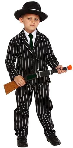 QDS Kinder Jungen Gangster Al Capone Modisches Kleid Kostüm Buch Tag Größe M 7-9 Jahre, Schwarz, Weiß von QDS
