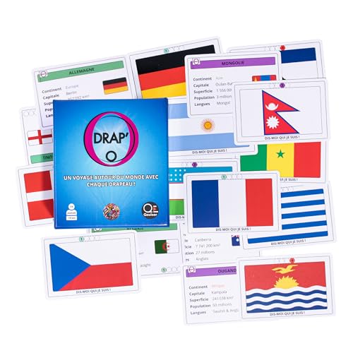 QE Qouizar DRAP'O - Kartenspiel - Flaggen der Welt | 208 Länder | Hauptstädte, Sprachen, Kontinente | Geografie und Strategie | 4 Schwierigkeitsstufen | Für Kinder und Erwachsene | Lernspiel QE Qouizar DRAP'O - Kartenspiel - Flaggen der Welt | 208 Länder | Hauptstädte, Sprachen, Kontinente | Geografie und Strategie | 4 Schwierigkeitsstufen | Für Kinder und Erwachsene | Lernspiel von QE Qouizar