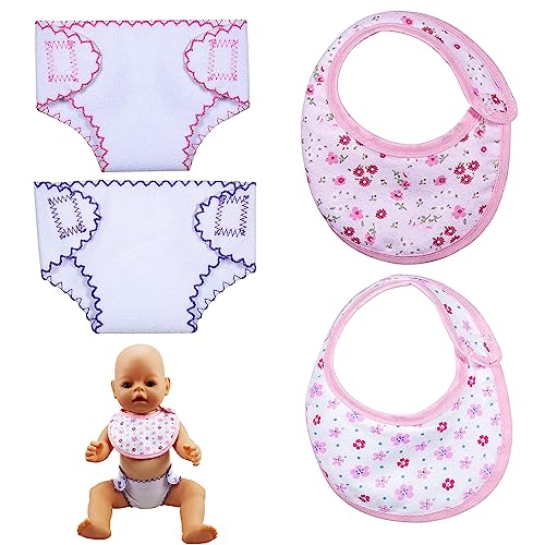 QEEROYO Babypuppe Windeln Lätzchen-Set,Puppenkleidung, 4 Stück Babypuppen-Fütterungsset,Puppenwindeln Stoff, Puppe Lätzchen Tuch Windel Anzug, Puppenzubehör, Puppen, waschbar, wiederverwendbar von QEEROYO