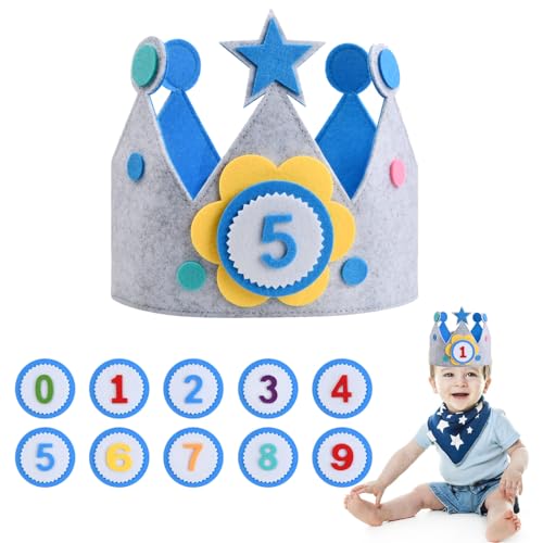QEEROYO Geburtstagskrone mit Zahlen, Geburtstagskrone Kinder, Geburtstagskrone Stoff, Geburtstagskrone aus Stoff mit Auswechselbaren Zahlen von 0-9, Unisex Krone für Kinder Geburtstag Party Supplies QEEROYO Geburtstagskrone mit Zahlen, Geburtstagskrone Kinder, Geburtstagskrone Stoff, Geburtstagskrone aus Stoff mit Auswechselbaren Zahlen von 0-9, Unisex Krone für Kinder Geburtstag Party Supplies von QEEROYO