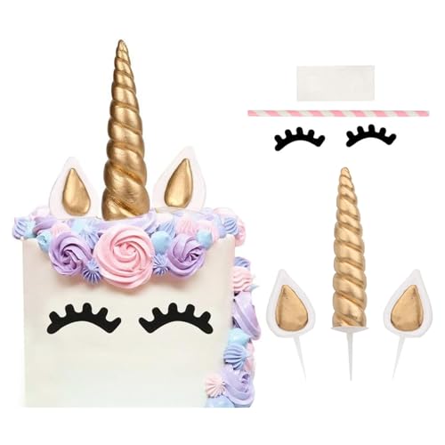 QEEYON Einhorn Kuchen Topper,6 Stück Gold Einhorn Tortendeko, Kleine Einhorn Geburtstag Kuchendeko mit Niedlichen Einhornhörnern, Ohren und Wimpern für Geburtstags-/Hochzeitsparty-Dekorationen QEEYON Einhorn Kuchen Topper,6 Stück Gold Einhorn Tortendeko, Kleine Einhorn Geburtstag Kuchendeko mit Niedlichen Einhornhörnern, Ohren und Wimpern für Geburtstags-/Hochzeitsparty-Dekorationen von QEEYON