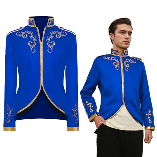 QEKFDOV Herren Prinz Kostüm,Blazer Steampunk Gothic Mantel,Mittelalter Viktorianischen Retro Kleidung,Halloween Cosplaye Frack (Blau, S) von QEKFDOV