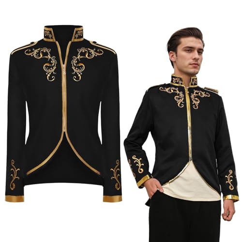 QEKFDOV Herren Prinz Kostüm,Blazer Steampunk Gothic Mantel,Mittelalter Viktorianischen Retro Kleidung,Halloween Cosplaye Frack (Schwarz, M) von QEKFDOV