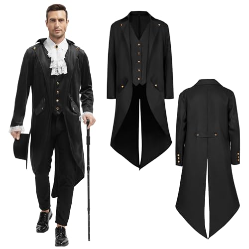 QEKFDOV Men's Steampunk Tailcoat,Medieval Victorian Coat,Gothic Renaissance Vintage Jacket for Carnival Halloween Cosplay Costume (Schwarz, M) von QEKFDOV
