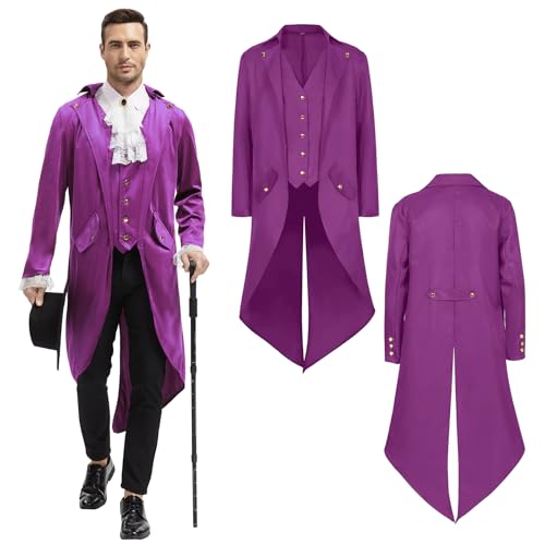 QEKFDOV Men's Steampunk Tailcoat,Medieval Victorian Coat,Gothic Renaissance Vintage Jacket for Carnival Halloween Cosplay Costume (Violett, XXL) von QEKFDOV