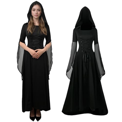 QEKFDOV Mittelalter Kleidung Damen,Renaissance Kostüm Frauen Gothic Kleid für Fasching Halloween (A, M) von QEKFDOV