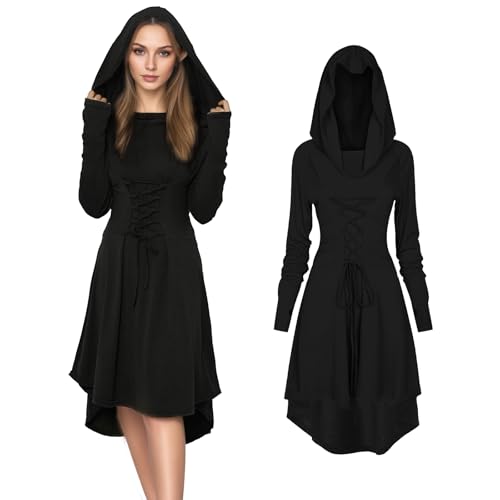 QEKFDOV Mittelalter Kleidung Damen,Renaissance Kostüm Frauen Gothic Kleid für Fasching Halloween (D, XL) von QEKFDOV